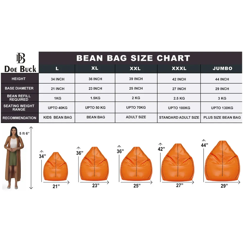 Tear Drop Designed Orange & Black Bean Bag Cover  (L,XL,XXL,XXXL, Jumbo) Large - 34x21x21 cm