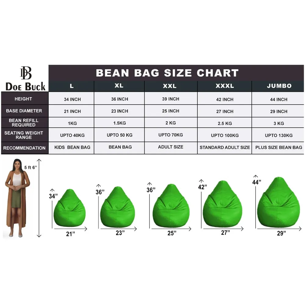 Tear Drop Designed Pea Green Bean Bag Cover  (L,XL,XXL,XXXL, Jumbo) Large - 34x21x21 cm