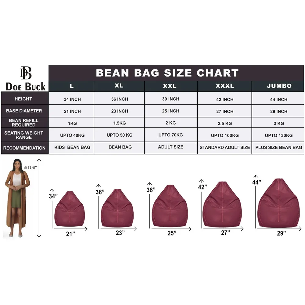 Tear Drop Designed Rich Pink Bean Bag Cover  (L,XL,XXL,XXXL, Jumbo) Large - 34x21x21 cm