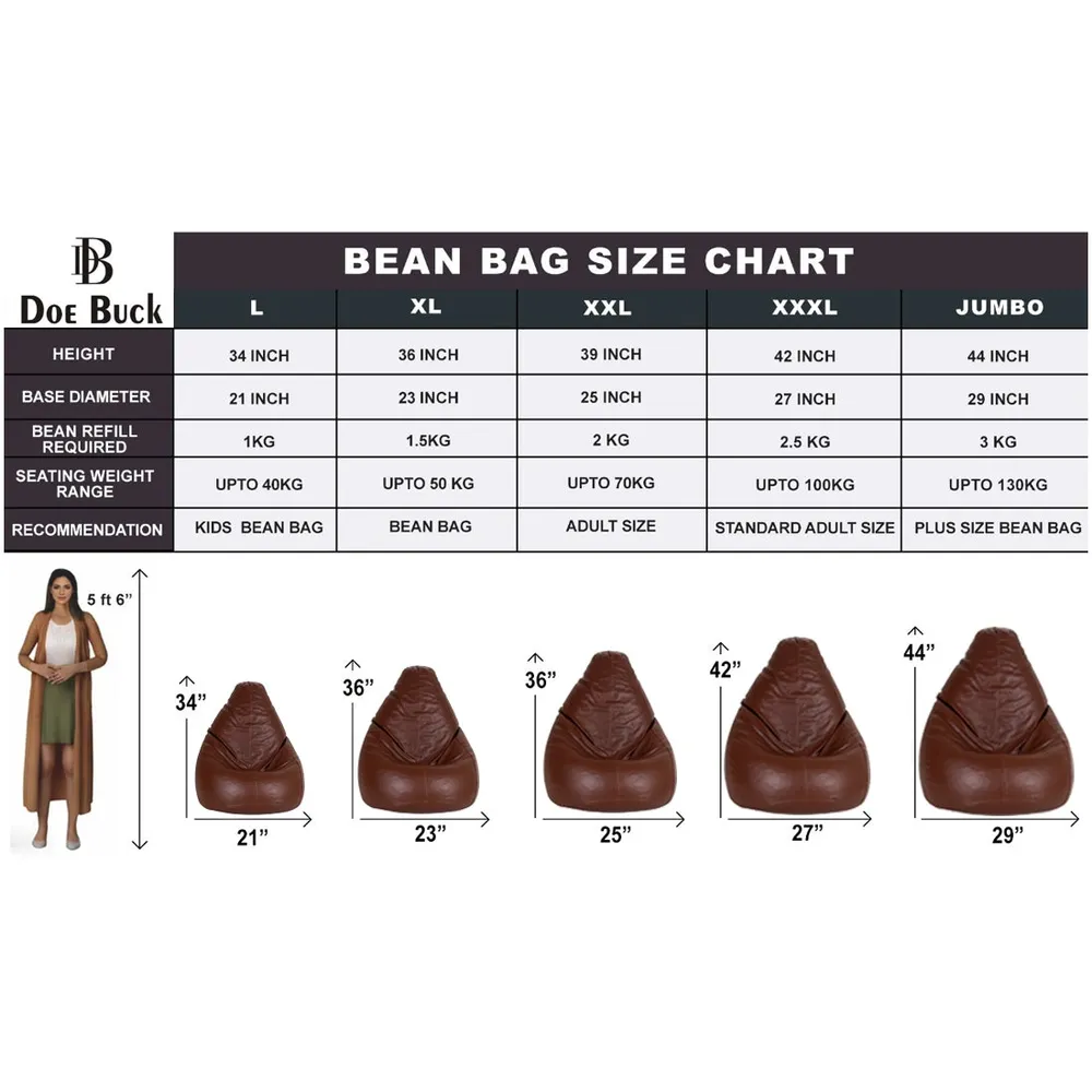 Tear Drop Designed Tan Bean Bag Cover  (L,XL,XXL,XXXL, Jumbo) Large - 34x21x21 cm