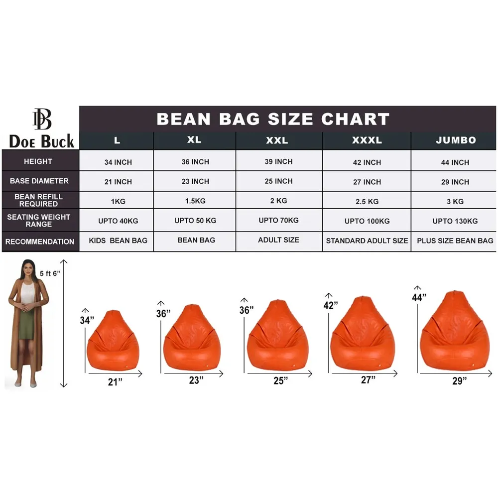 Tear Drop Designed Tangerine Bean Bag Cover  (L,XL,XXL,XXXL, Jumbo) Large - 34x21x21 cm