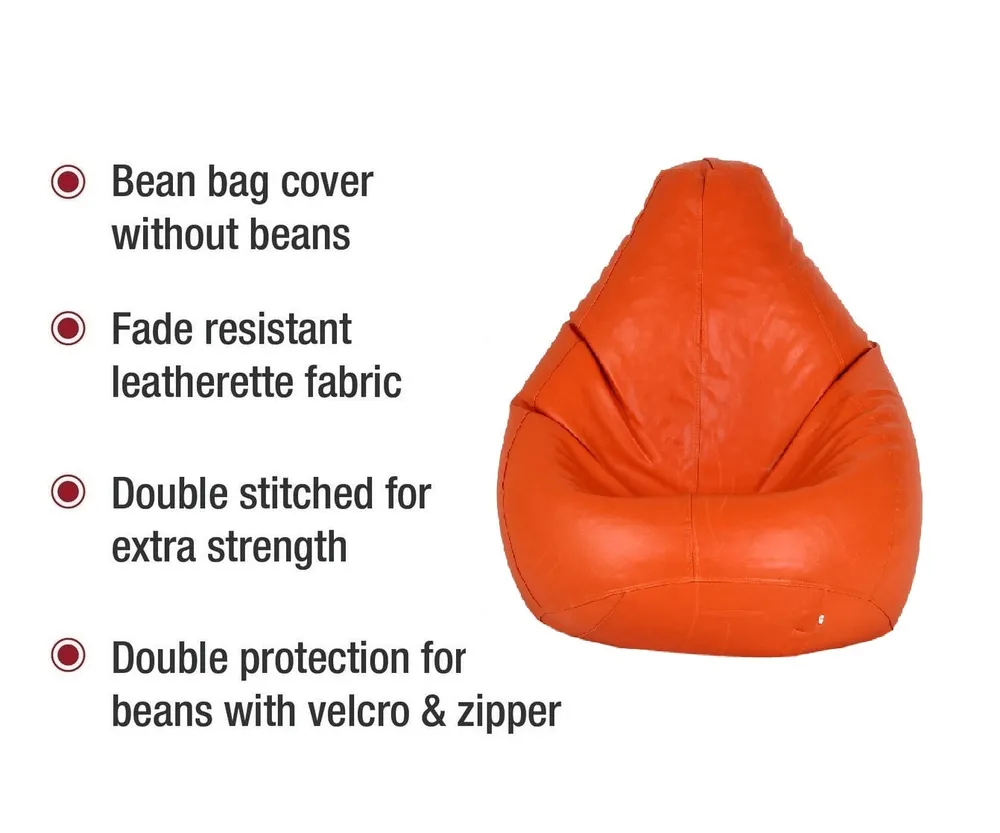 Tear Drop Designed Tangerine Bean Bag Cover  (L,XL,XXL,XXXL, Jumbo) Large - 34x21x21 cm