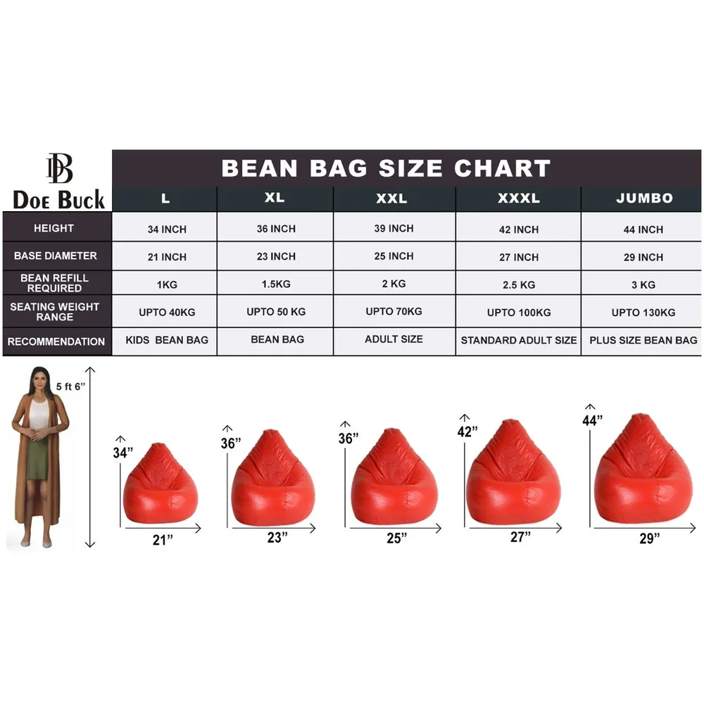 Tear Drop Tangerine Bean Bag Cover  (L,XL,XXL,XXXL, Jumbo) Large - 34x21x21 cm