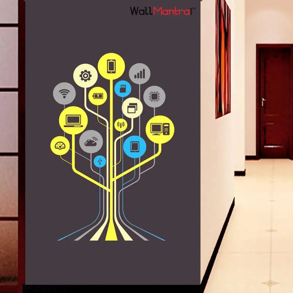 Technology Tech Tree Self Adhesive Vinyl Wall Sticker for Office Decor 68 x 106 cm
