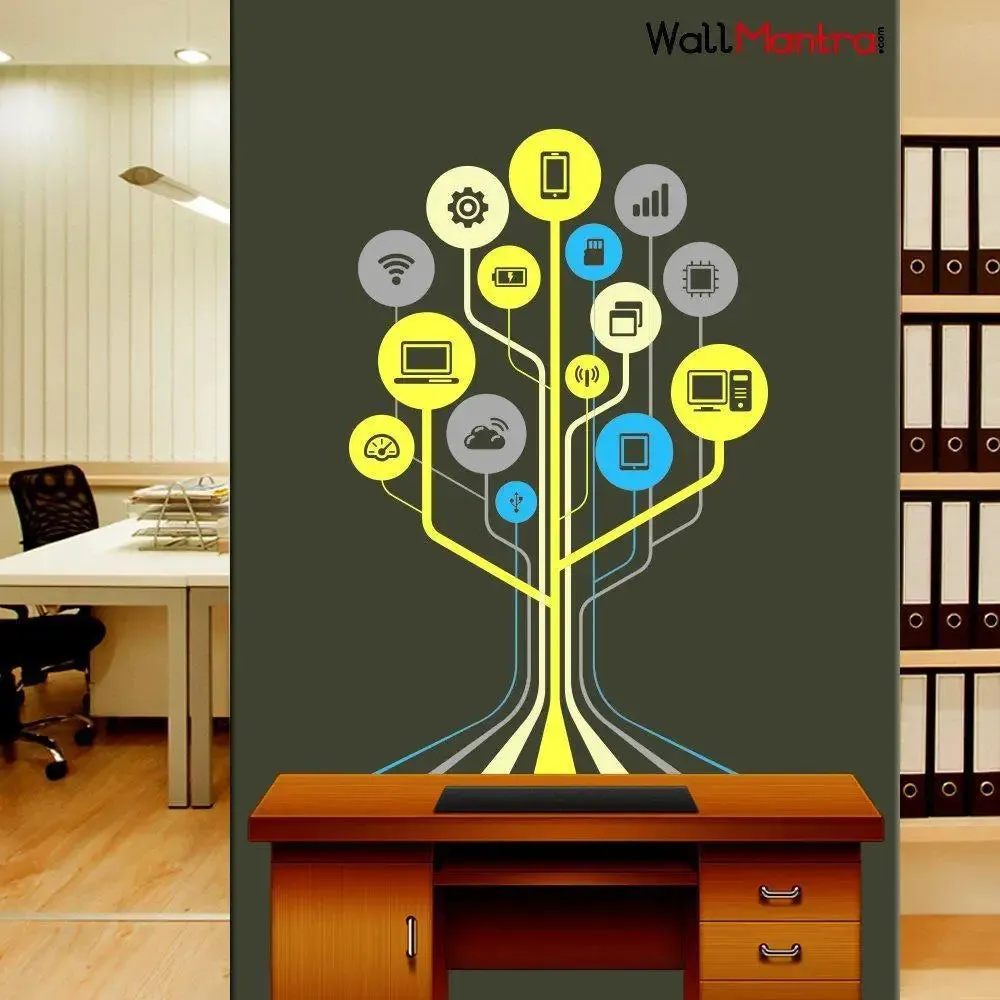 Technology Tech Tree Self Adhesive Vinyl Wall Sticker for Office Decor 68 x 106 cm