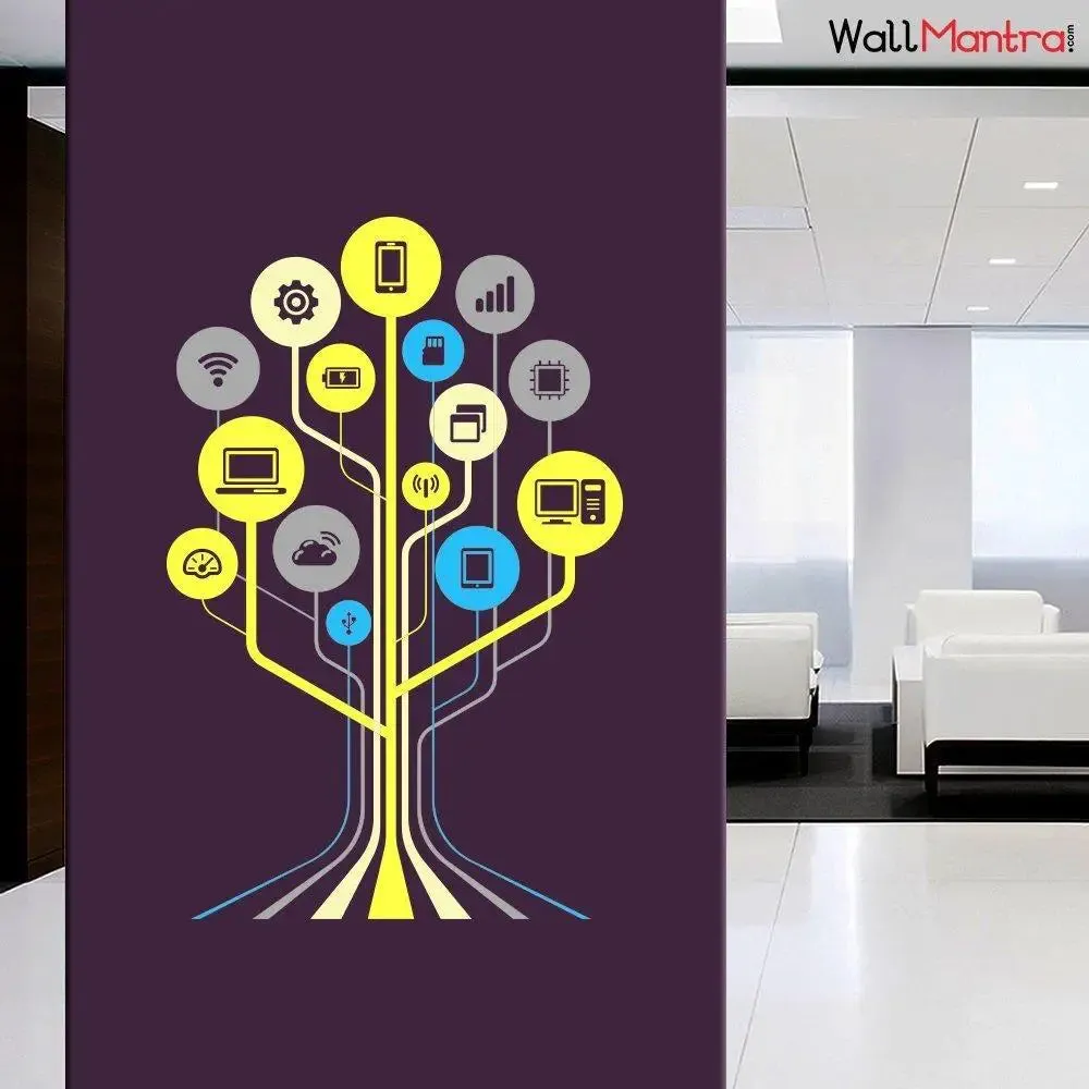 Technology Tech Tree Self Adhesive Vinyl Wall Sticker for Office Decor 68 x 106 cm