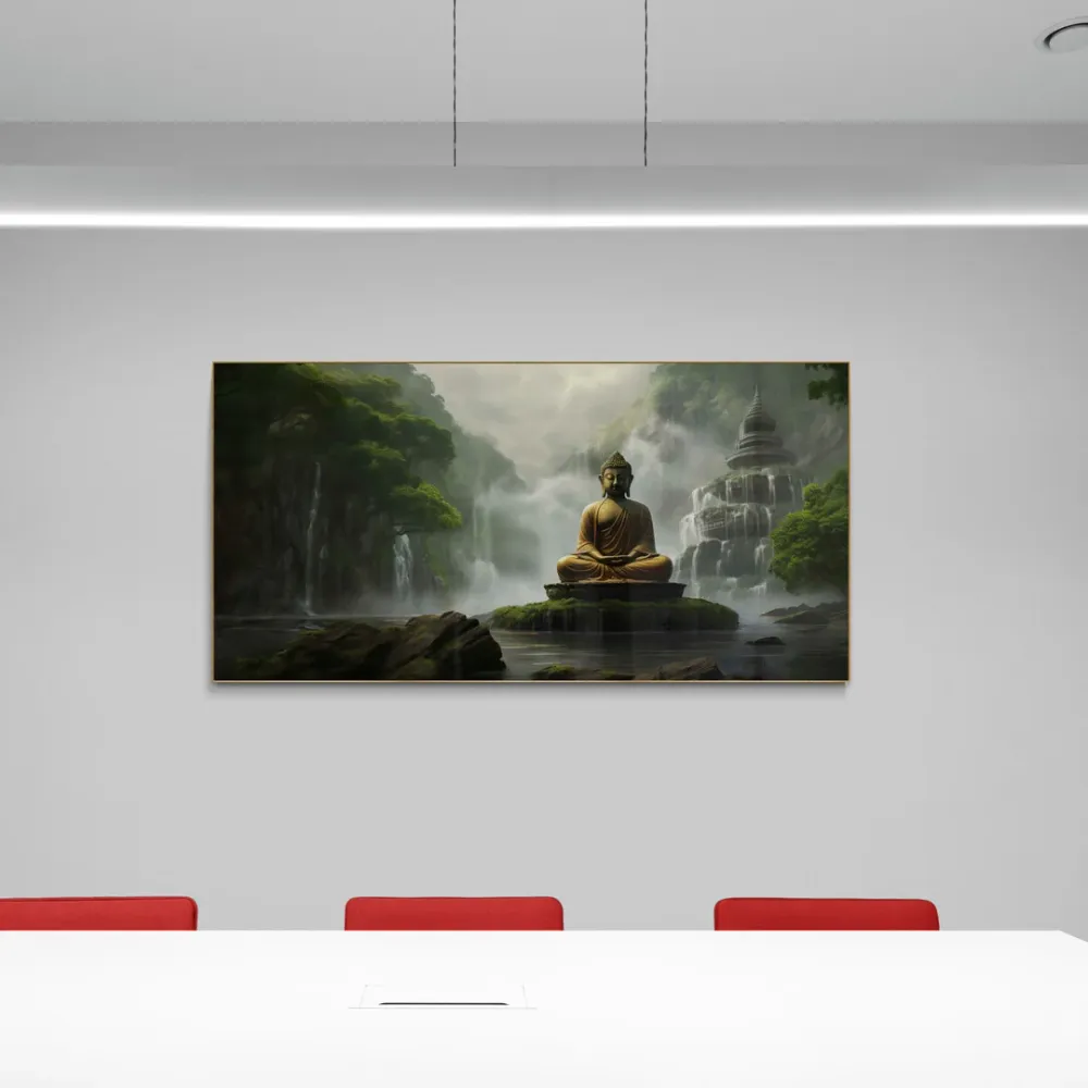 Temple of Reflection Buddha Canvas Wall Painting With Frame