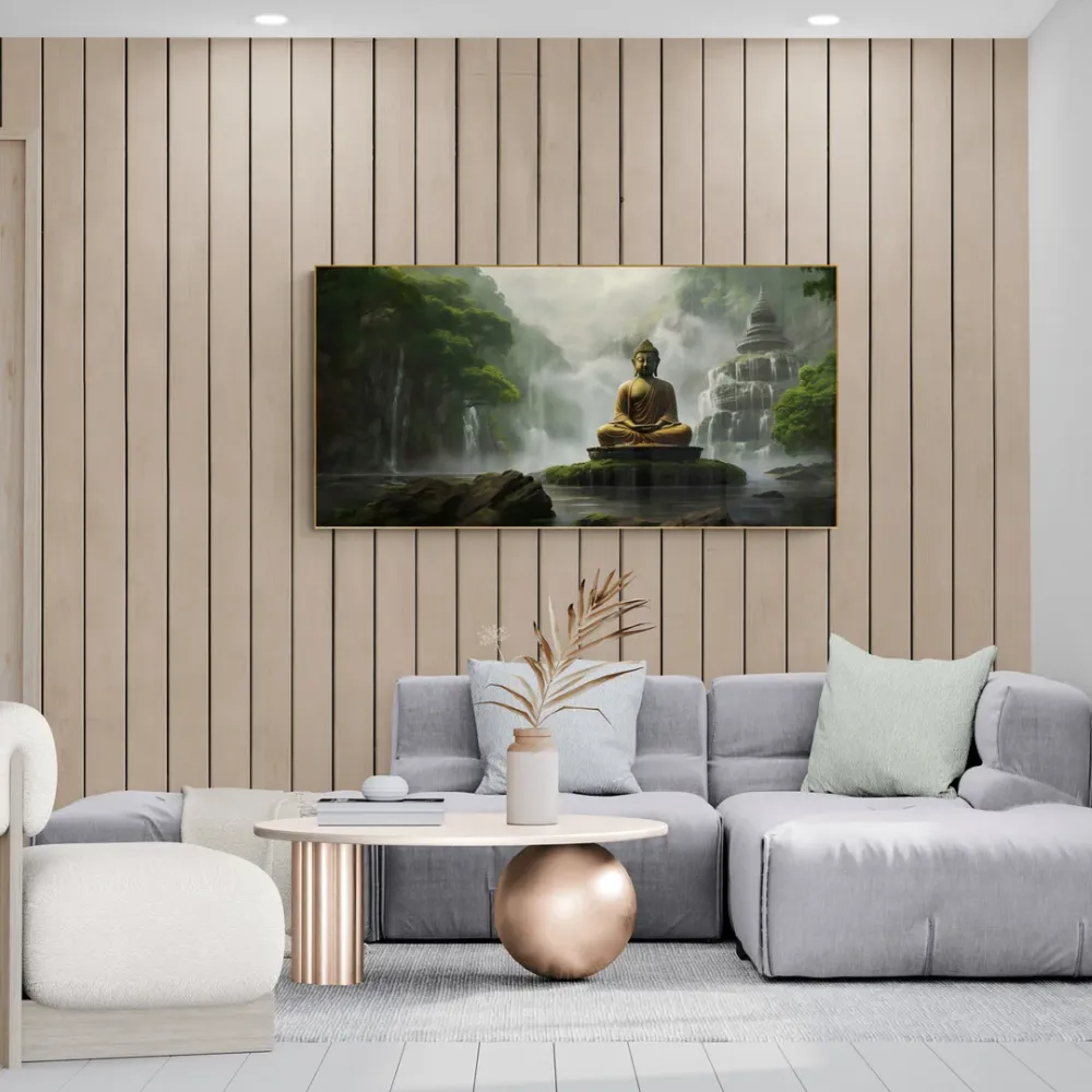 Temple of Reflection Buddha Canvas Wall Painting With Frame