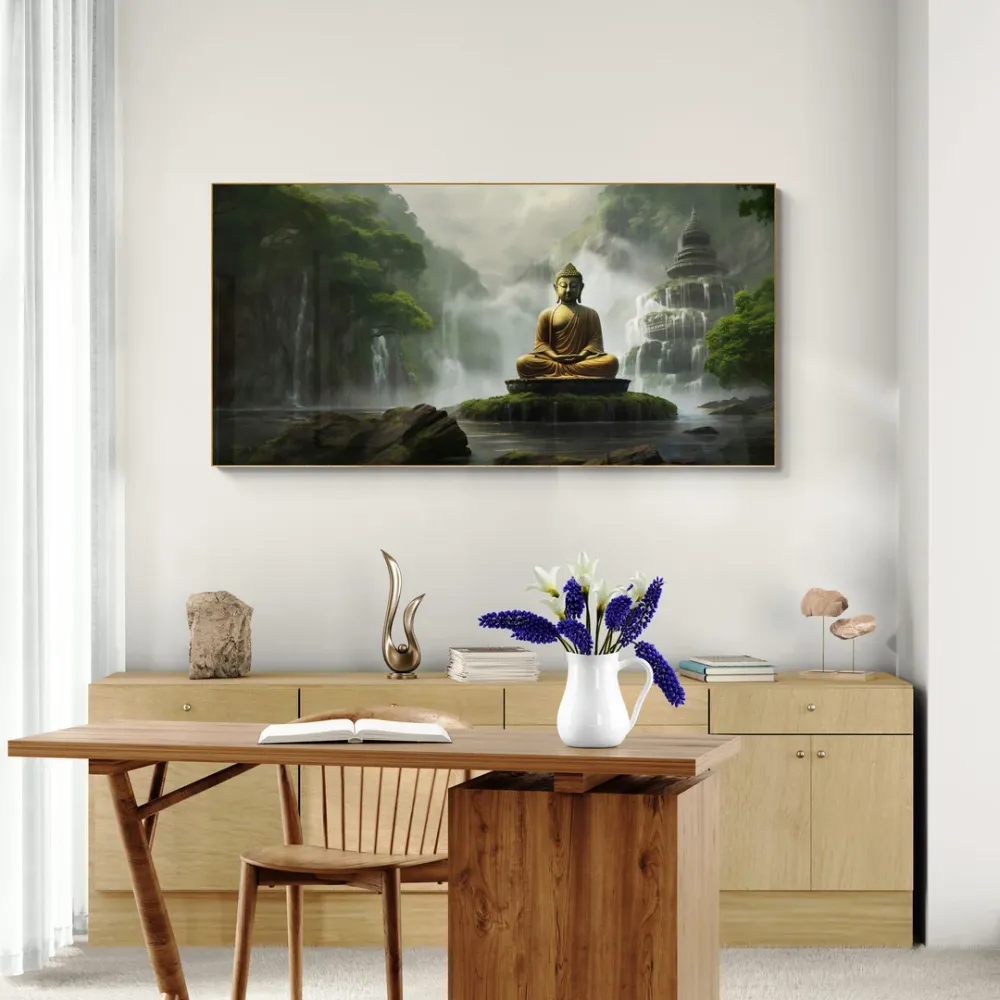 Temple of Reflection Buddha Canvas Wall Painting With Frame