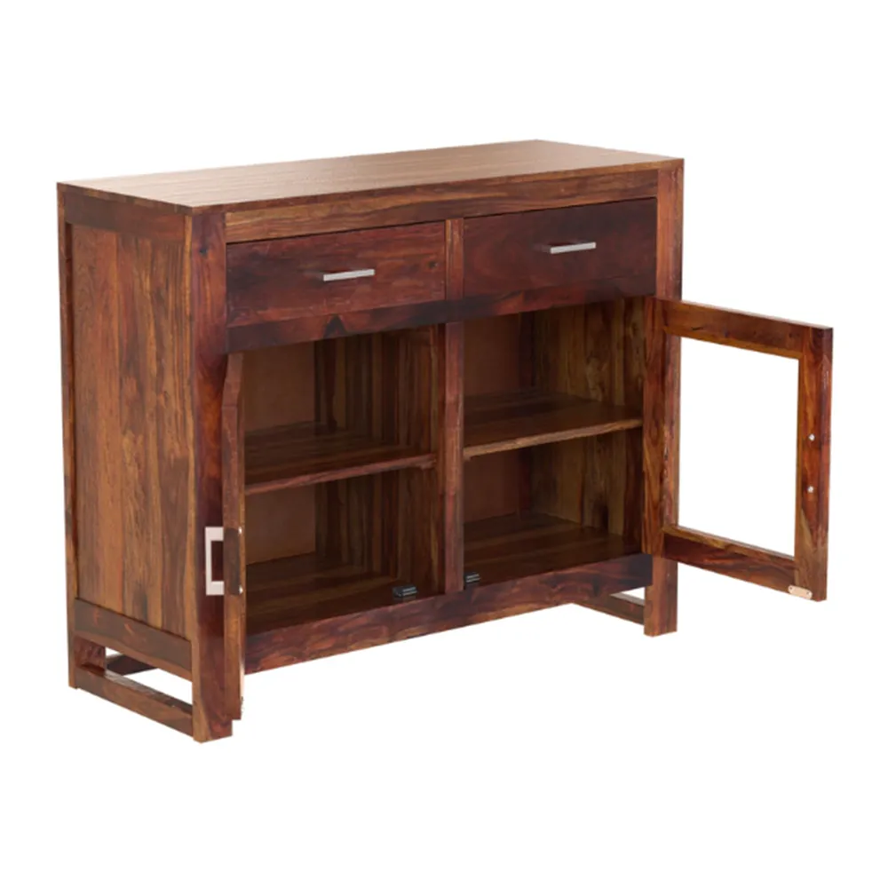 Textured Chocolate Brown Sheesham Wood Cabinet