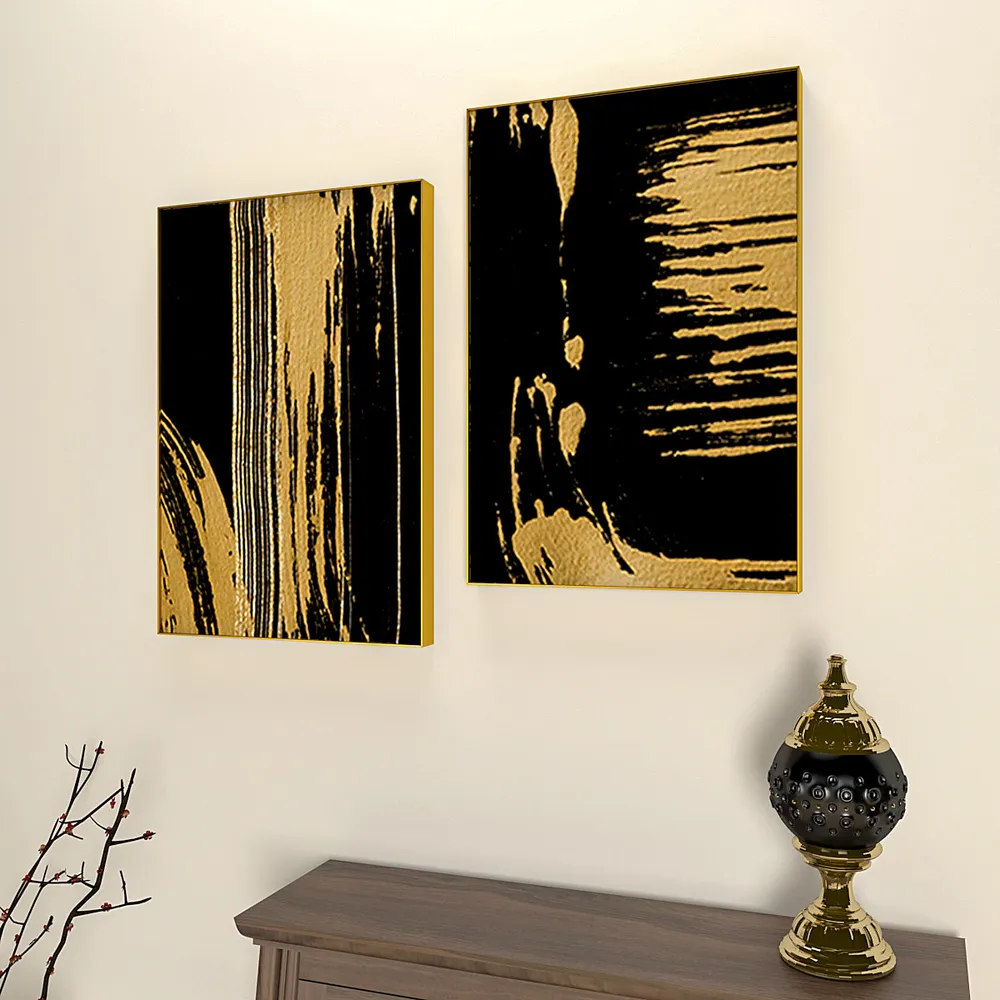The Abstract Gold &amp; Black Brushed Frames Set Of 2