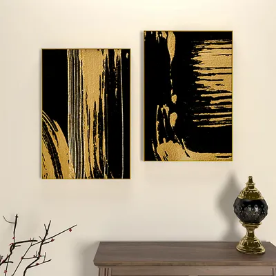 The Abstract Gold &amp; Black Brushed Frames Set Of 2