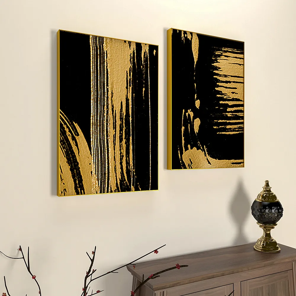 The Abstract Gold &amp; Black Brushed Frames Set Of 2