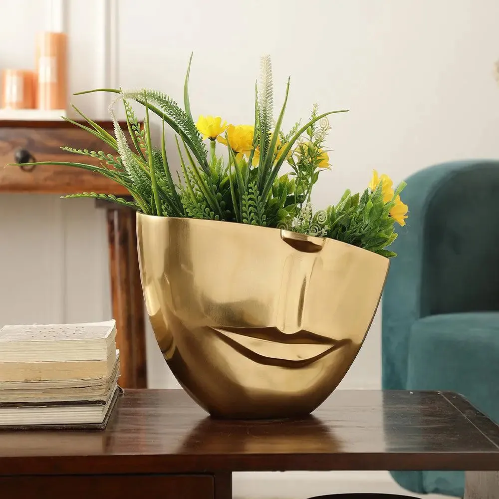 The Amused Gold Face-Shaped Metal Vase