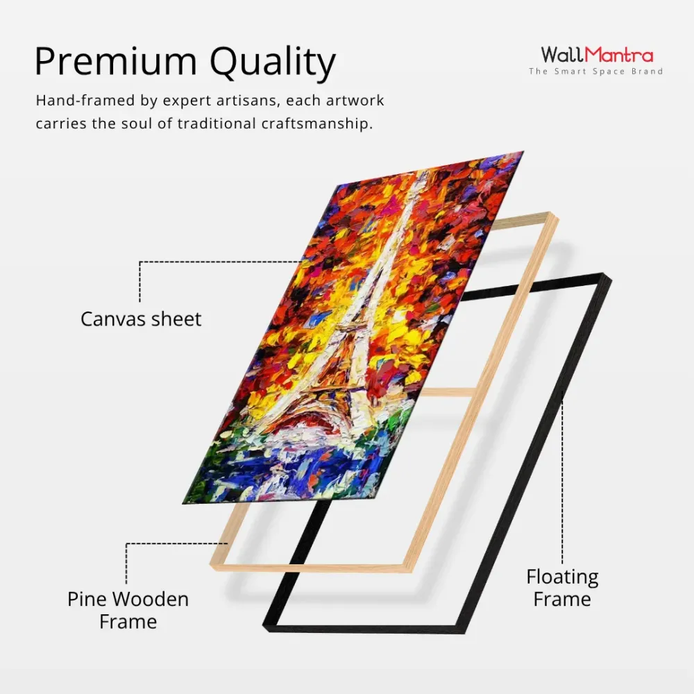 The Auspicious Cow and Calf Premium Canvas Wall Painting With Frame