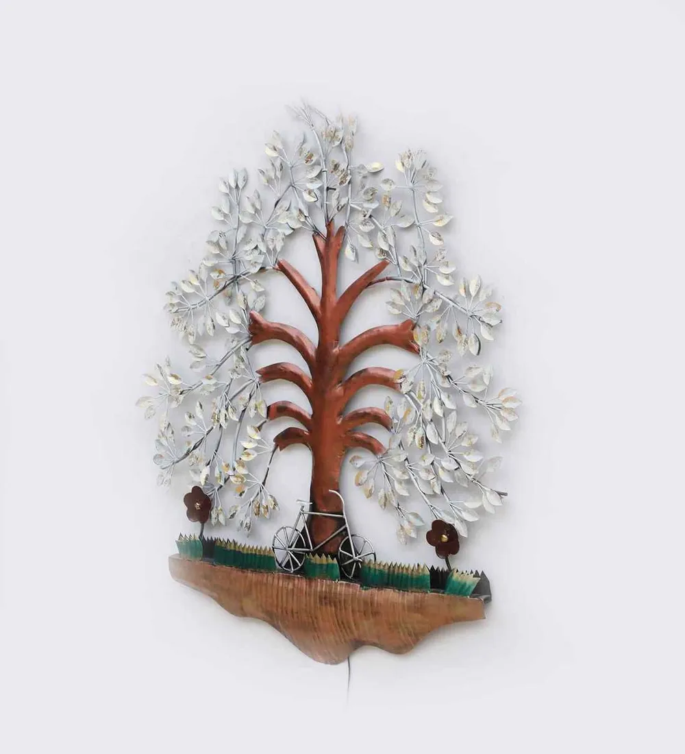 The Blissful White Tree Scenery Backlit Metal Wall Art