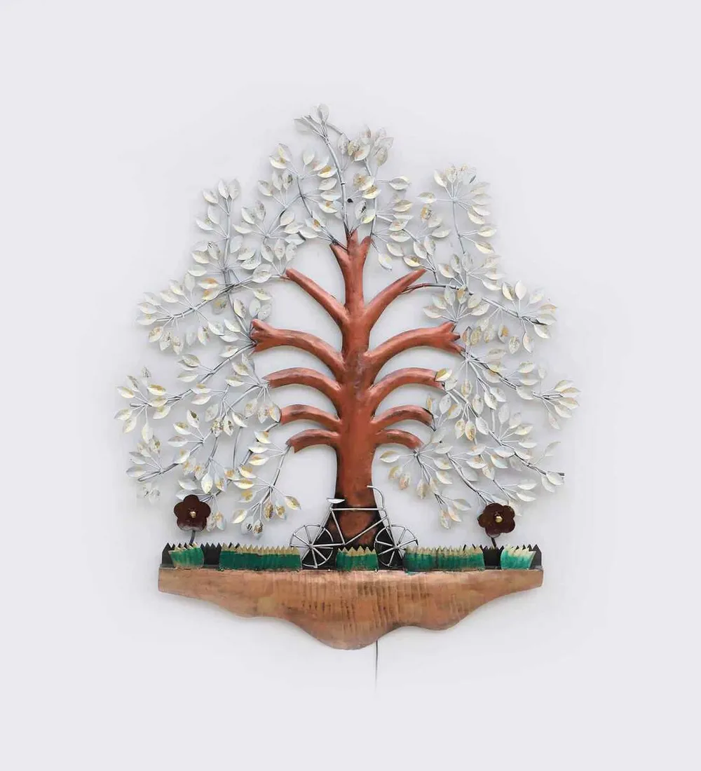 The Blissful White Tree Scenery Backlit Metal Wall Art