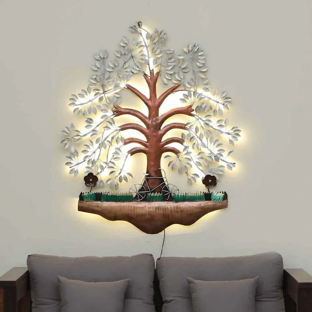 The Blissful White Tree Scenery Backlit Metal Wall Art