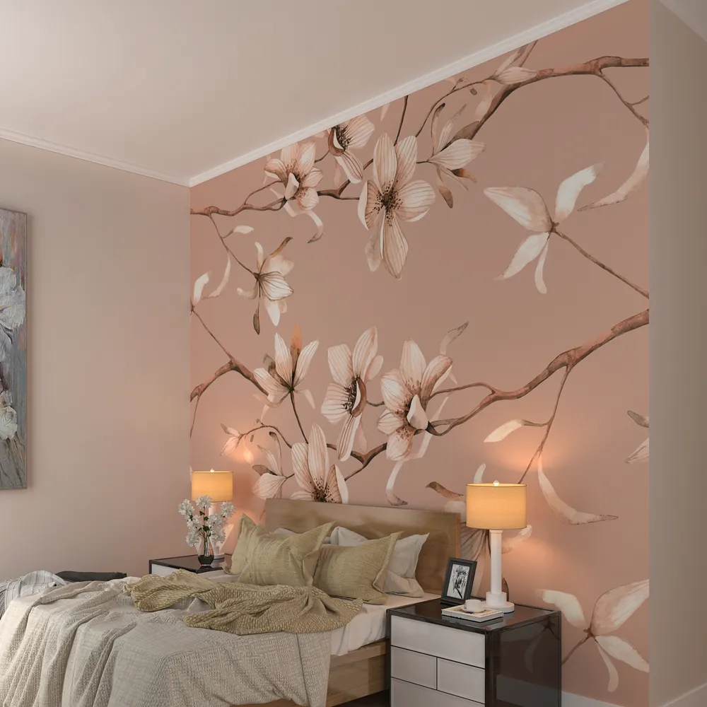 The Charming Peach Floral Premium Quality Wallpaper
