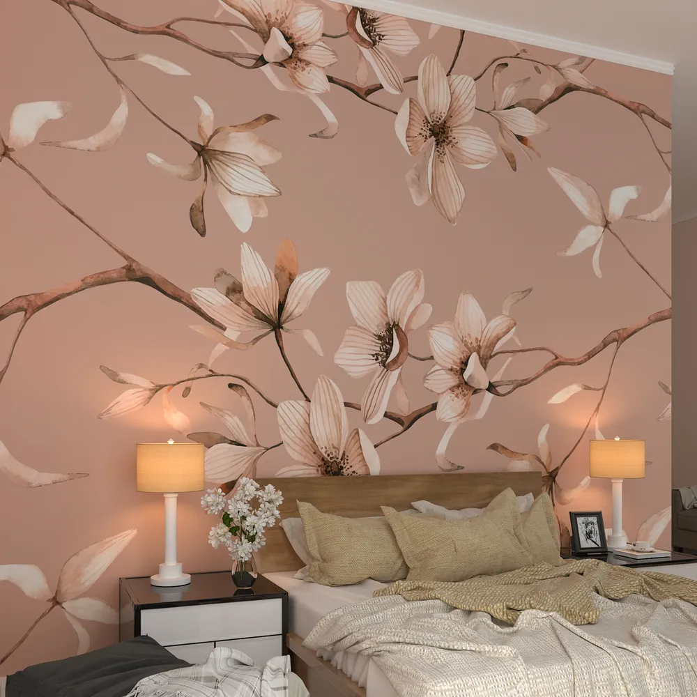 The Charming Peach Floral Premium Quality Wallpaper