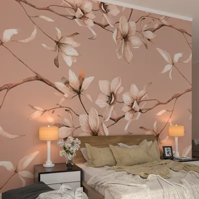 The Charming Peach Floral Premium Quality Wallpaper