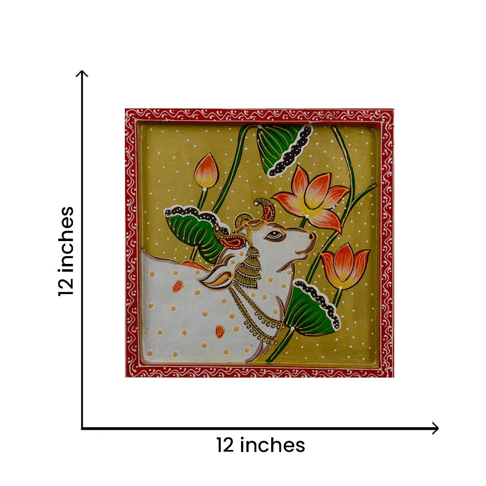 The Divine Kamdhenu Traditional Art Painted Wooden Wall Panel