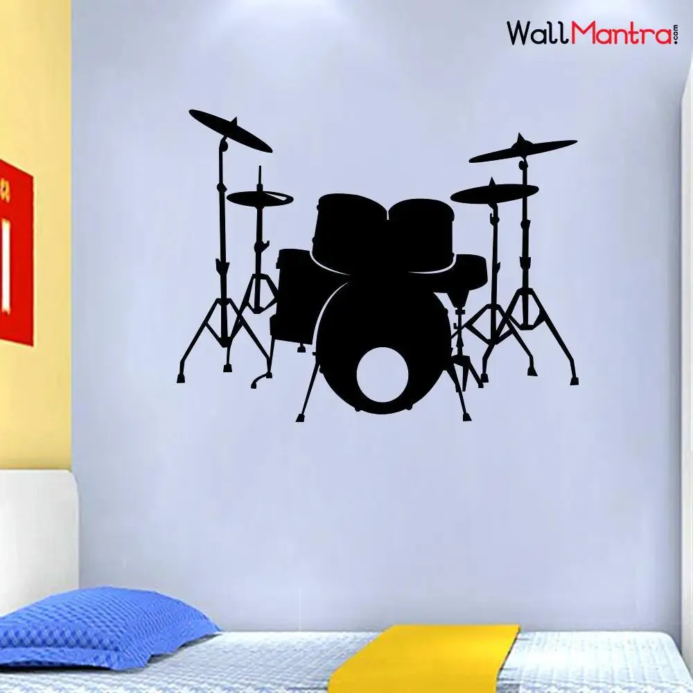 The Drum Set Wall Decal Wall Sticker : Size S(18x15) inches - Multi