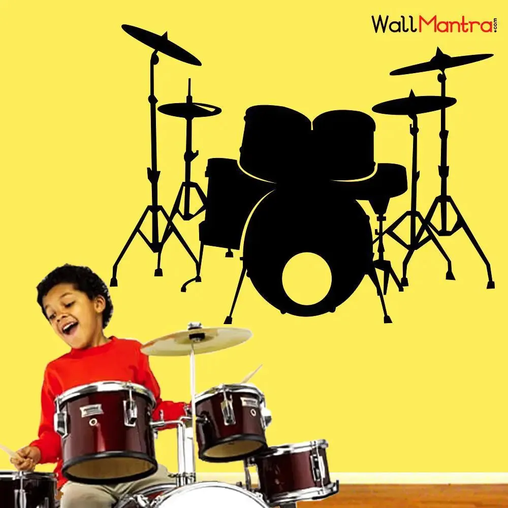 The Drum Set Wall Decal Wall Sticker : Size S(18x15) inches - Multi