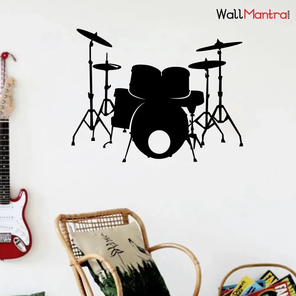 The Drum Set Wall Decal Wall Sticker : Size S(18x15) inches - Multi