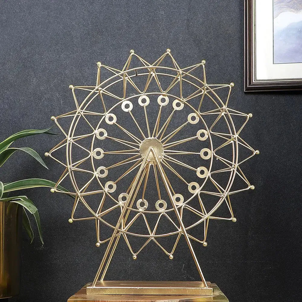 The Ferrous Revolving Wheel Metallic Showpiece for Living Room