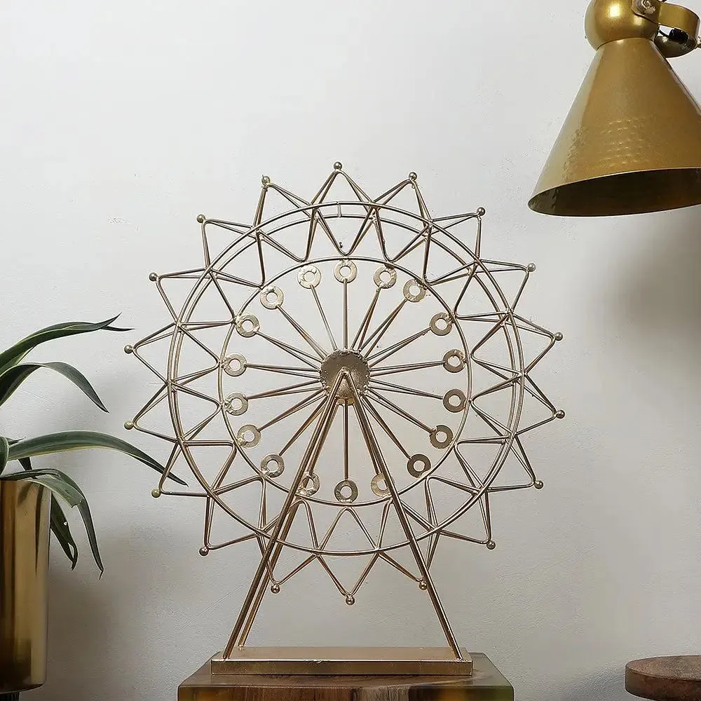 The Ferrous Revolving Wheel Metallic Showpiece for Living Room