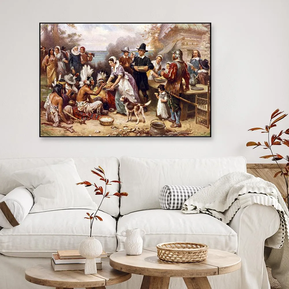 The First Thanks Giving Framed Wall art With Frame
