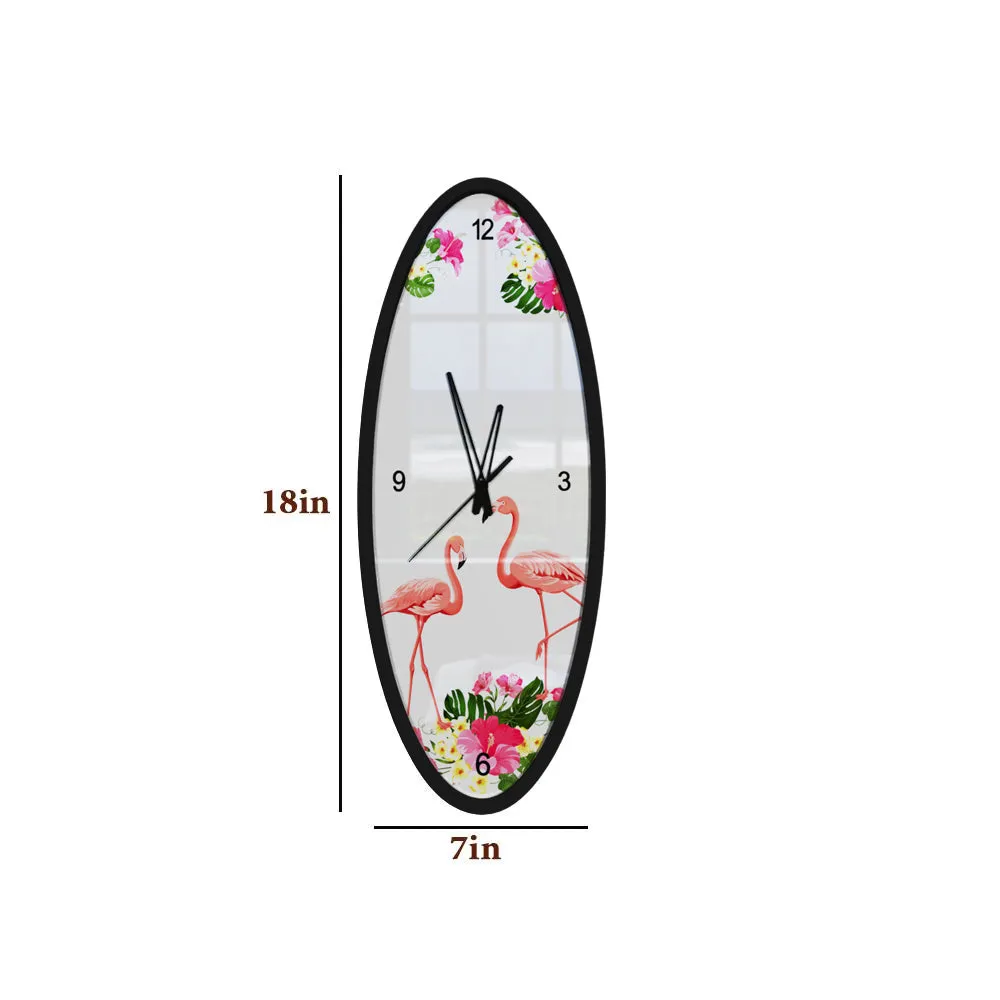 The Flamingo Dance Wooden Oval Wall Clock