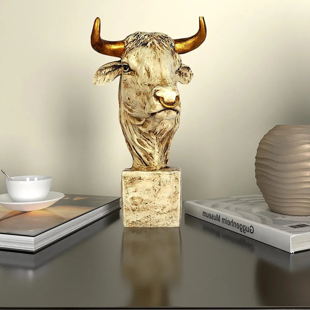 The Golden Horned Bull Bust Figurine