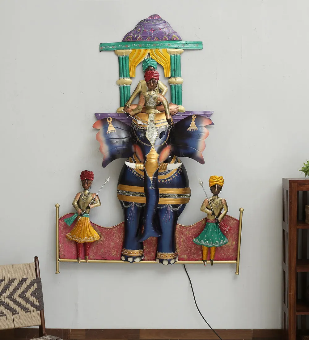 The Great Elephant Charriot LED Metal Wall Art