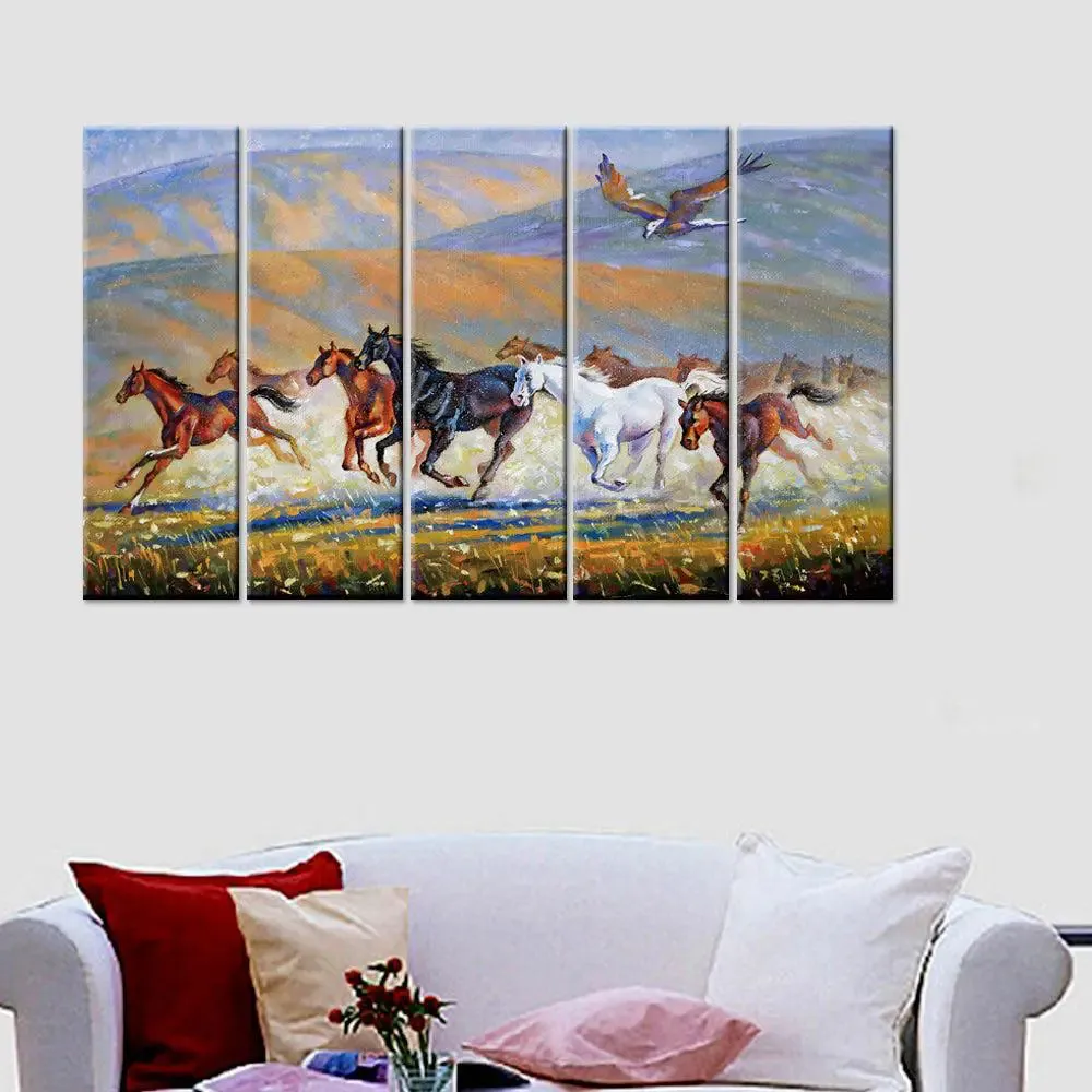 The Horses and a Hawk Canvas Wall Painting