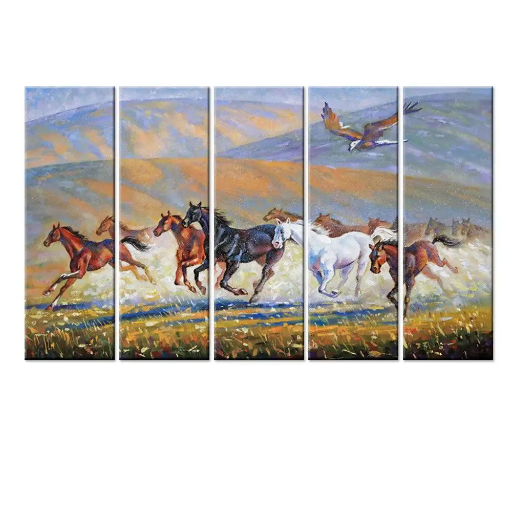 The Horses and a Hawk Canvas Wall Painting