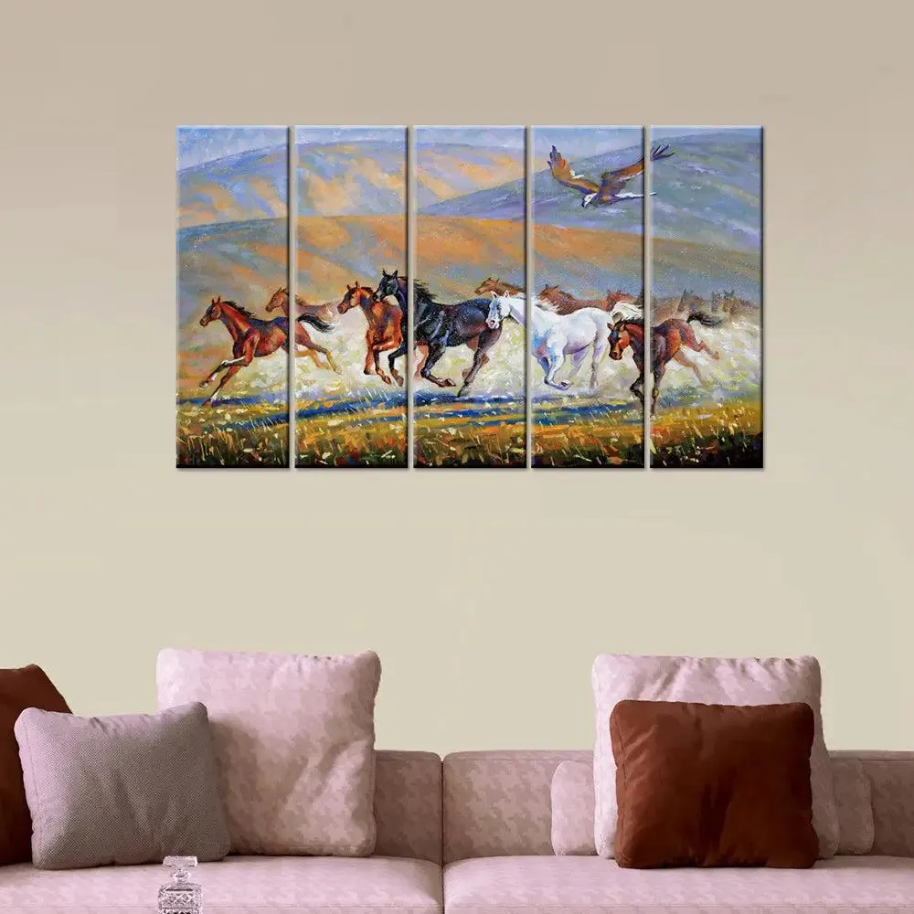 The Horses and a Hawk Canvas Wall Painting
