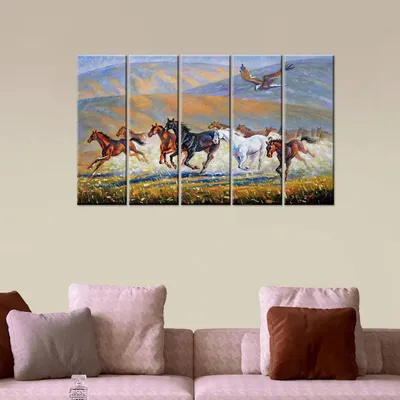The Horses and a Hawk Canvas Wall Painting