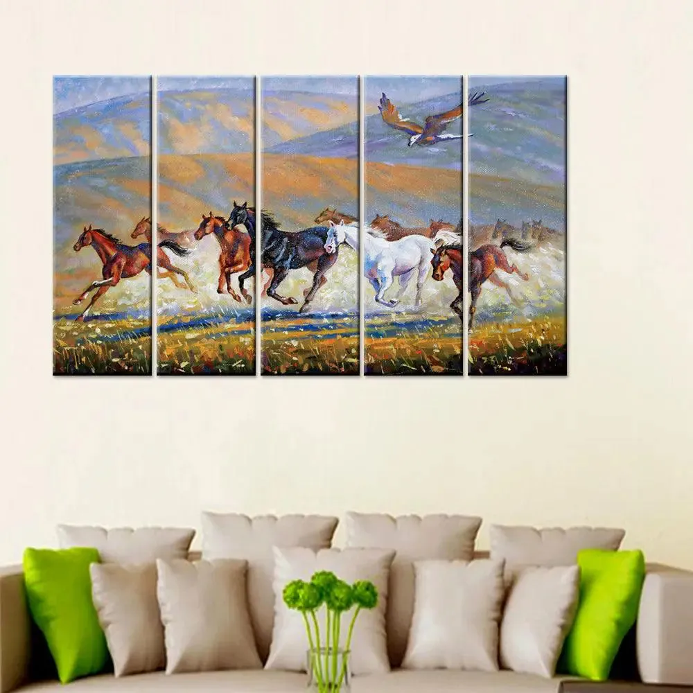 The Horses and a Hawk Canvas Wall Painting