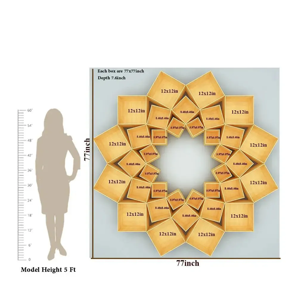 The Lotus Wood Wall Cabinet / Book Shelf, Light Oak Finish