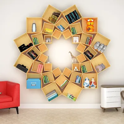 The Lotus Wood Wall Cabinet / Book Shelf, Light Oak Finish