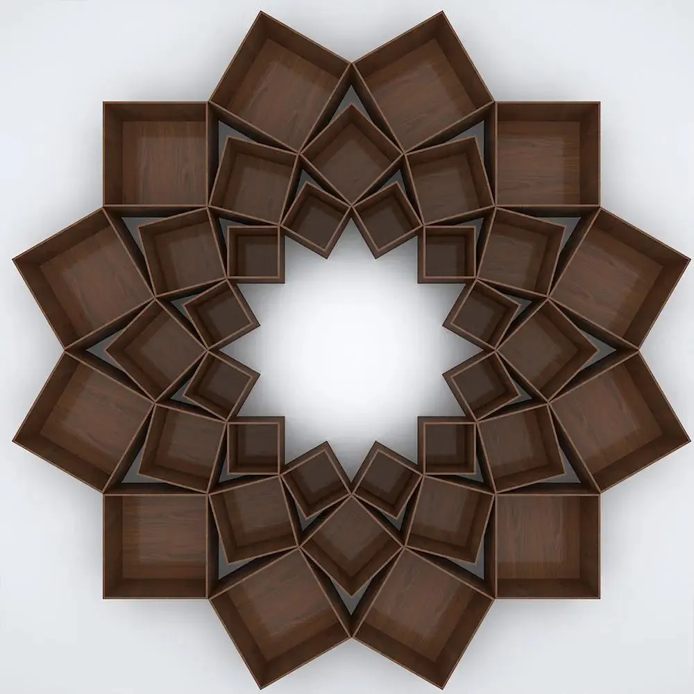 The Lotus Wood Wall Cabinet / Book Shelf, Walnut Finish