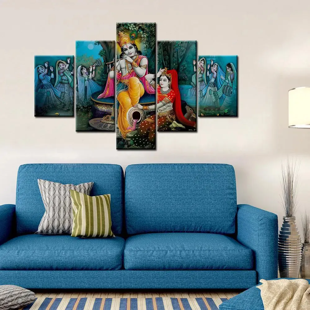 The Love Of Radha Krishna 5 Pieces Canvas Print Wall Painting