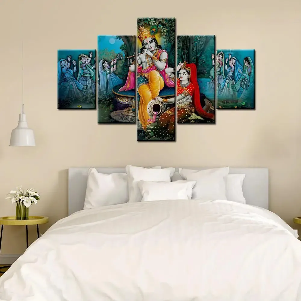The Love Of Radha Krishna 5 Pieces Canvas Print Wall Painting