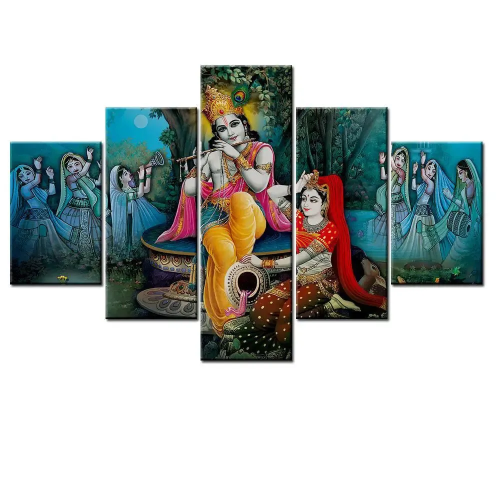 The Love Of Radha Krishna 5 Pieces Canvas Print Wall Painting