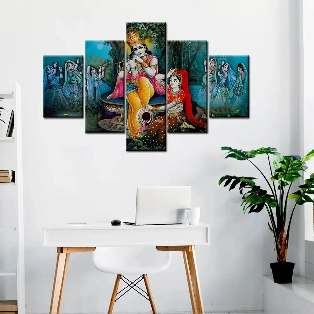 The Love Of Radha Krishna 5 Pieces Canvas Print Wall Painting