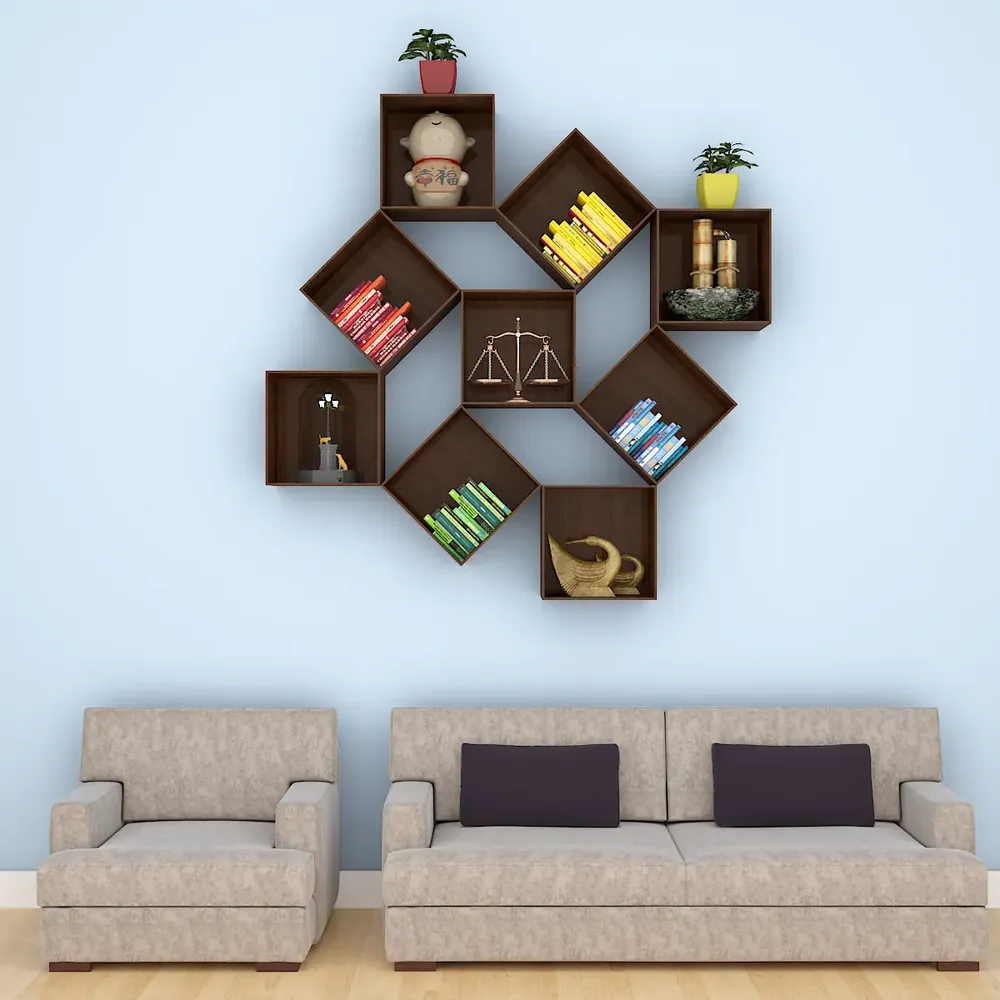 The Misfit Wood Wall Cabinet / Book Shelf, Walnut Finish