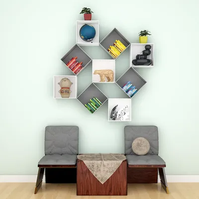 The Misfit Wood Wall Cabinet / Book Shelf, White &amp; Grey Color