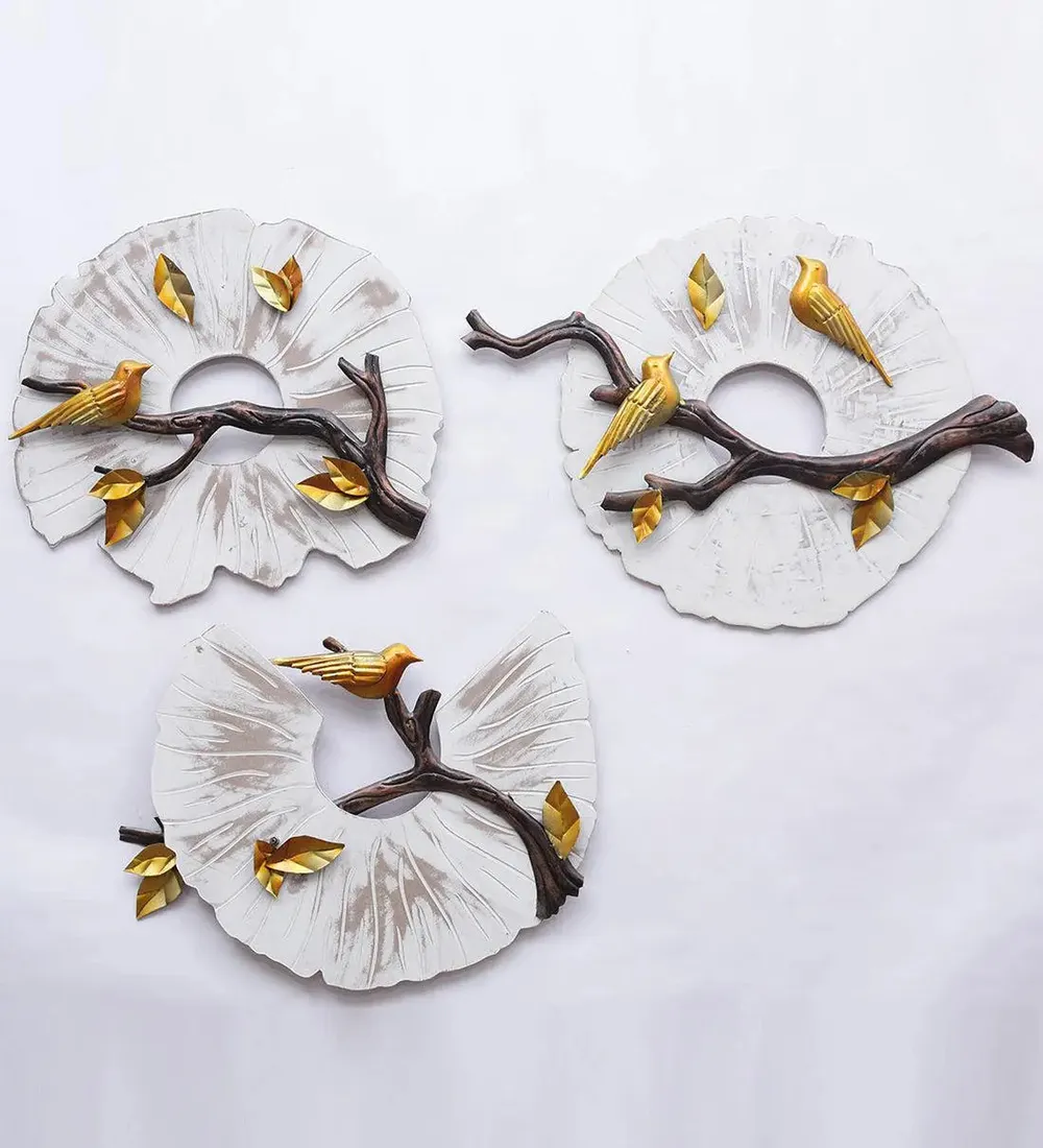 The Pretty Bird Branch Metal Wall Art for Living Room (White)